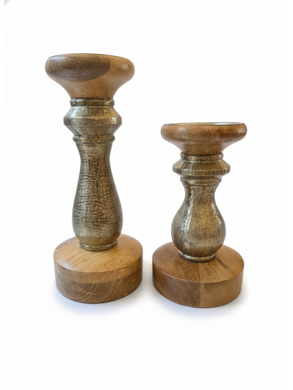 Set of 2 Wooden Decorative Candle Holders